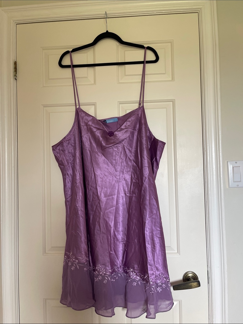 Lavender Satin Slip Dress with Floral Hem